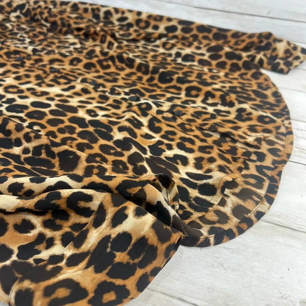 Express Portofino Shirt  Small Brown Black Leopard Button Career Casual - Picture 8 of 11